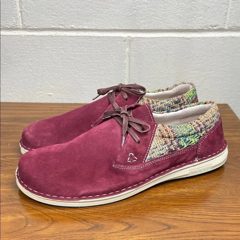 Birkenstock Memphis Burgundy Suede Knit Oxford Shoes Mens 13 EU 46 Narrow 406733
